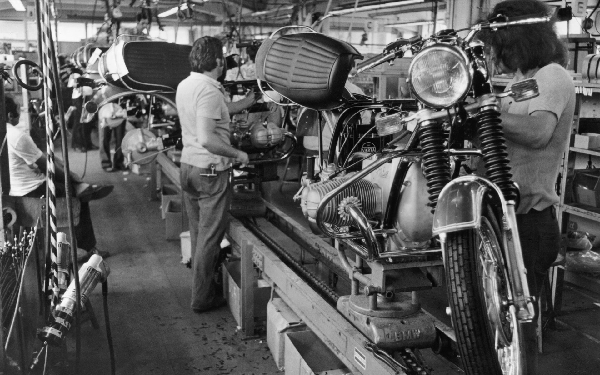 BMW motorcycle with two riders from the year 1966