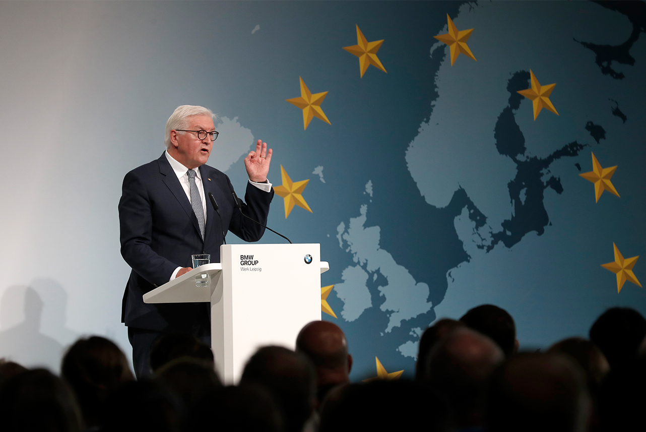 Bundespräsident Steinmeier betont im BMW Group Werk Leipzig die Bedeutung Europas.