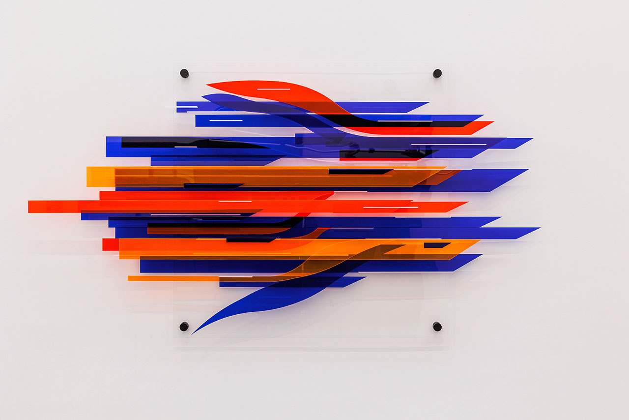 Modern abstract painting in red and blue tones