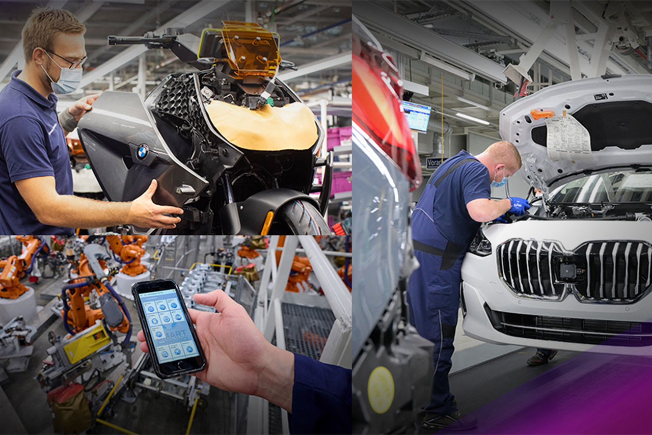 Collage mit verschiedenen Schritten, die in der Produktion stattfinden.