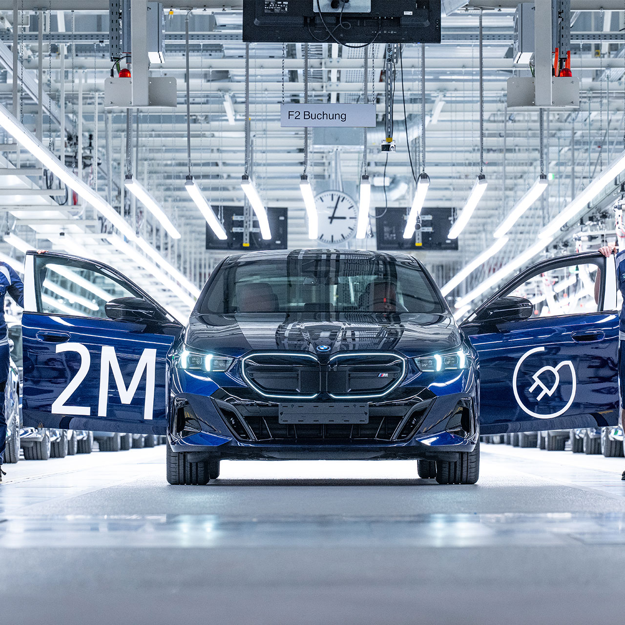 The two-millionth electric vehicle, a BMW i5, rolls off the production line at the BMW Group.