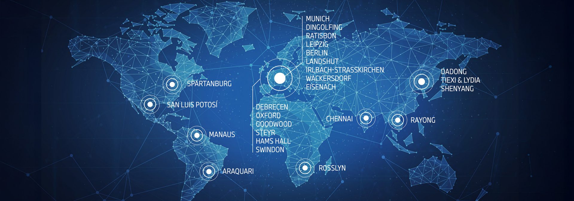  BMW Group plants marked on a world map.
