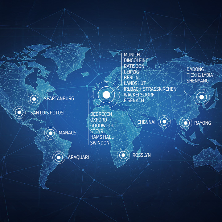  BMW Group plants marked on a world map.