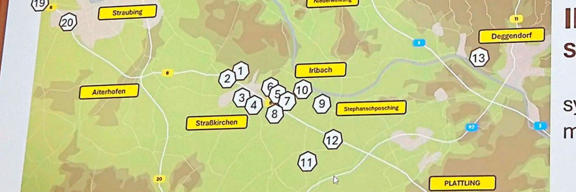 Ausschnitt einer Landkarte mit dem Bereich rund um Strasskirchen.