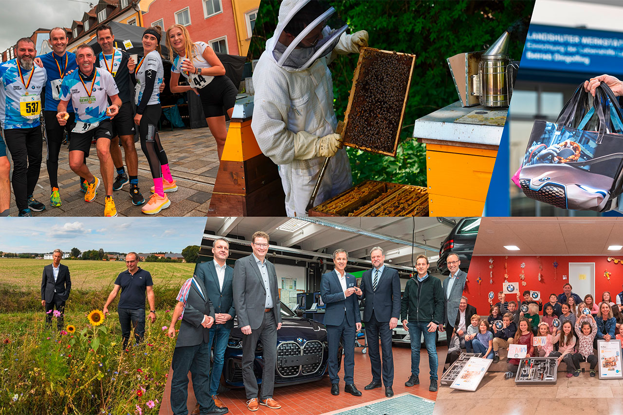 Collage of various activities for social commitment at the BMW Group.