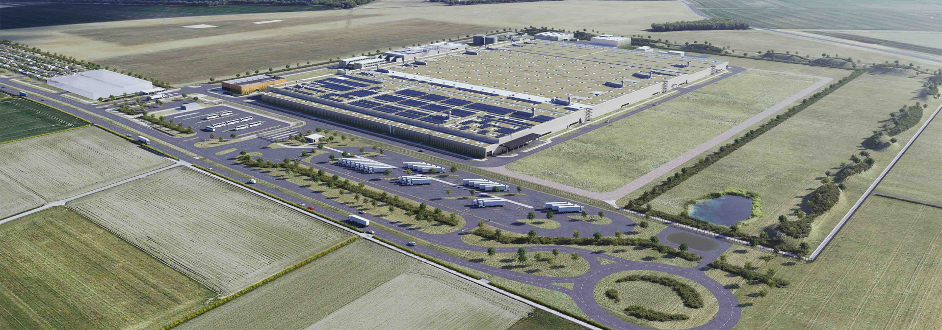 Visualization of the BMW Group plant Irlbach-Straßkirchen construction project from a bird's eye view.