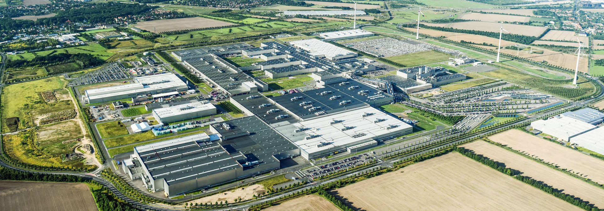 Aerial view of the BMW Group plant in Leipzig.