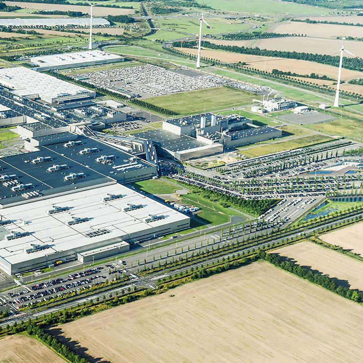 Aerial view of the BMW Group plant in Leipzig.