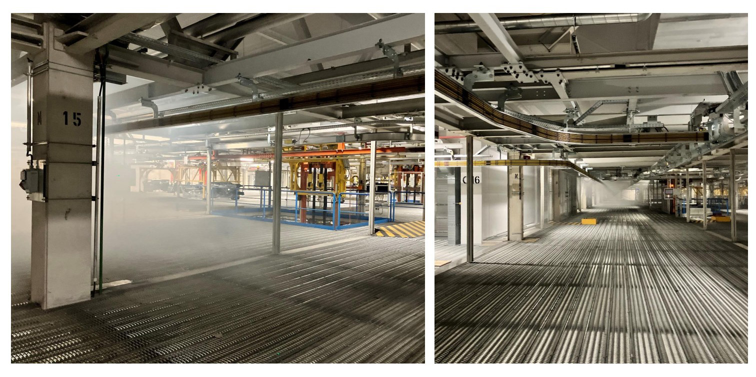 Bilder eines manuellen Rauchversuchs mit weißem Theaterrauch