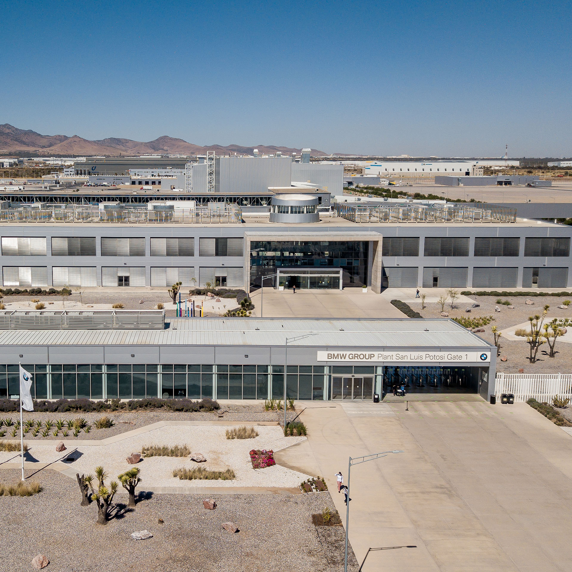 Aerial view of the modern BMW Group plant in San Luis Potosi.