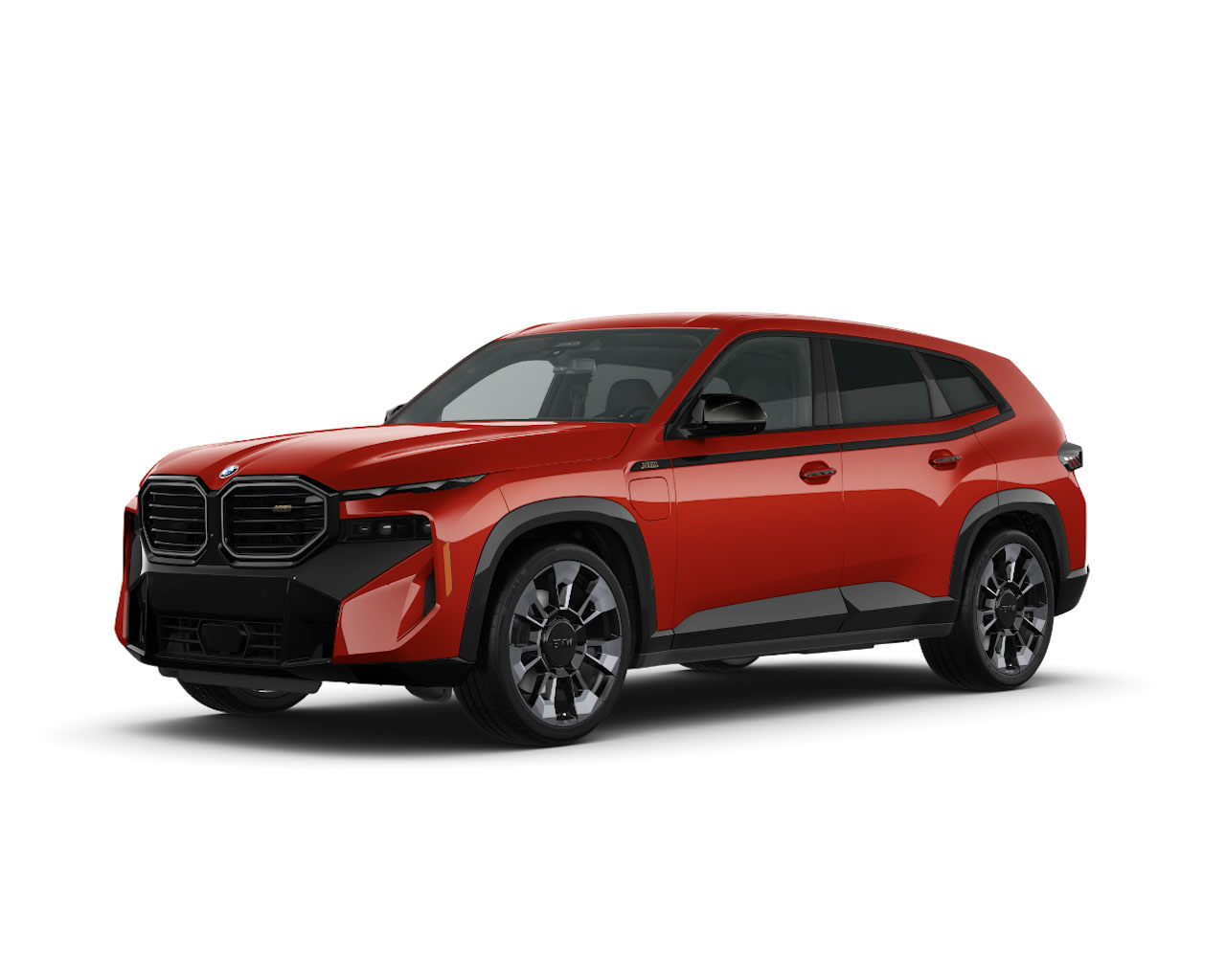 Red BMW XM on white background.