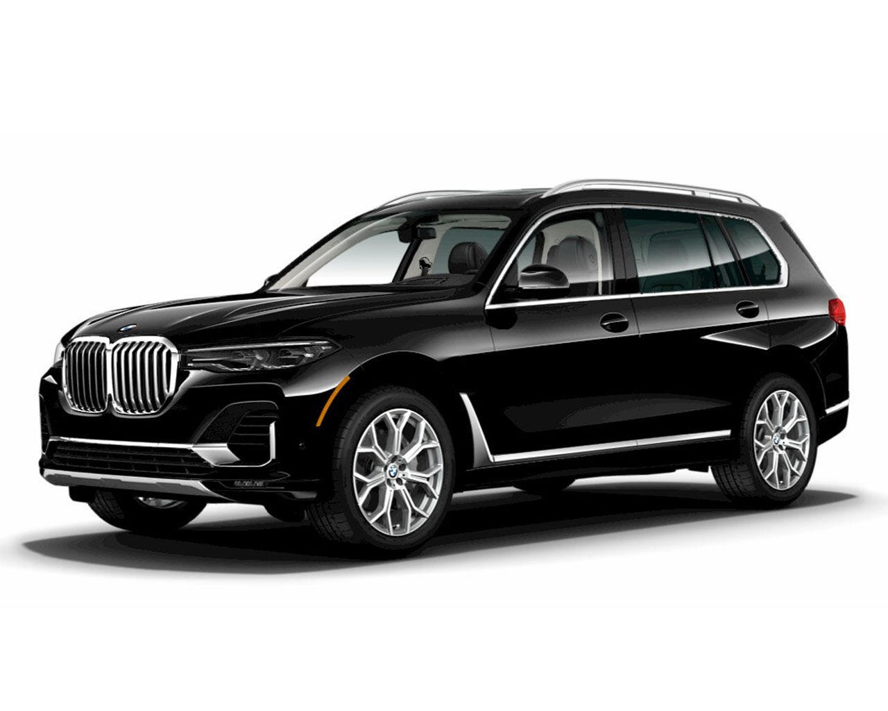 BMW X7 xDrive50i Jet Black on white background. 
