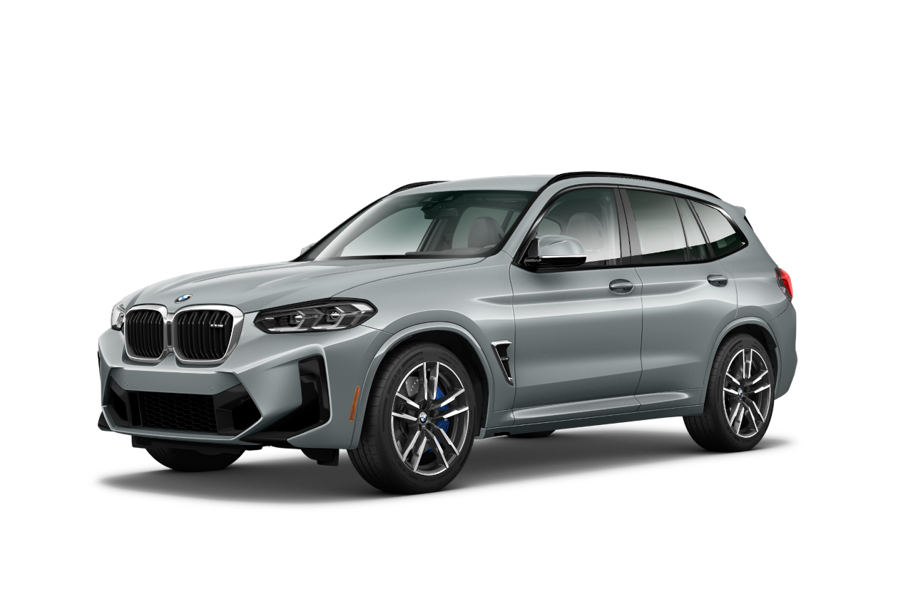 Grey BMW X3 M on white background. 