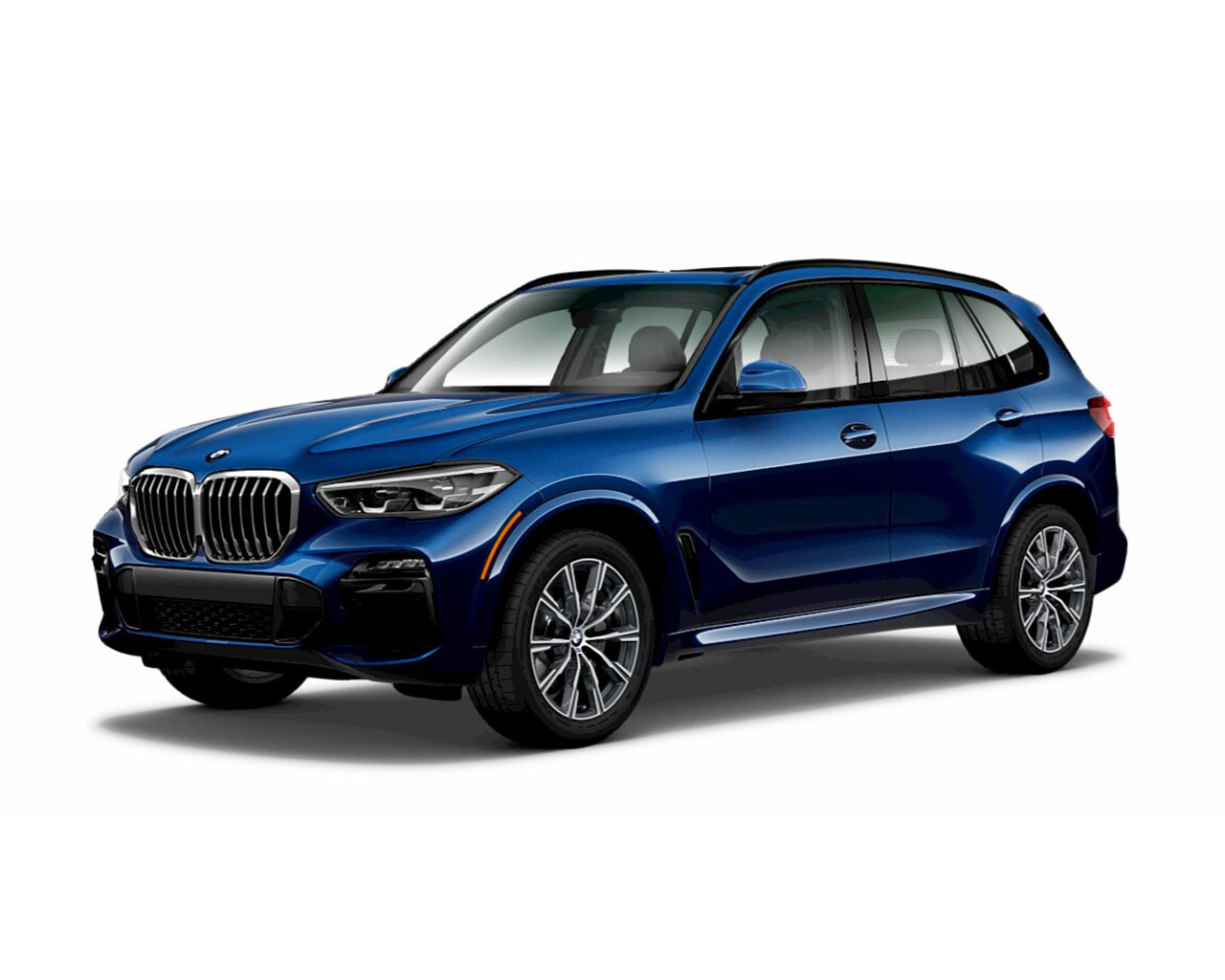 BMW X5 xDrive 50i Tanzanite Blue II Metallic on white background. 