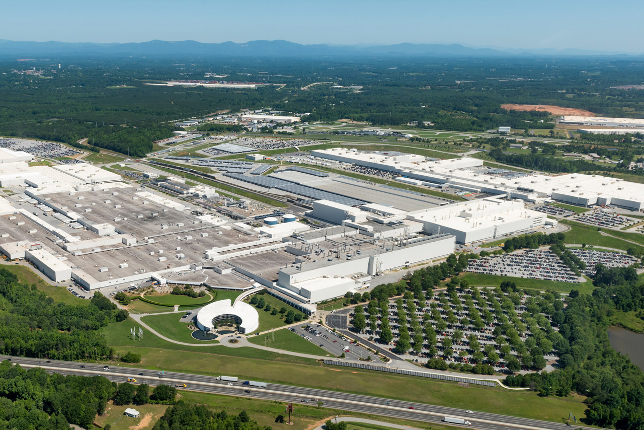 Aerial view of BMW Plant Spartanburg's 7 million square foot production site. 