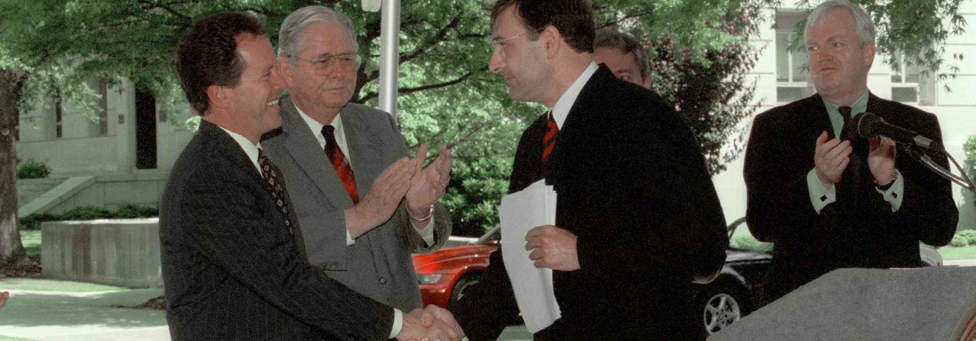 Press conference with state officials and plant president announcing the plant's first expansion.