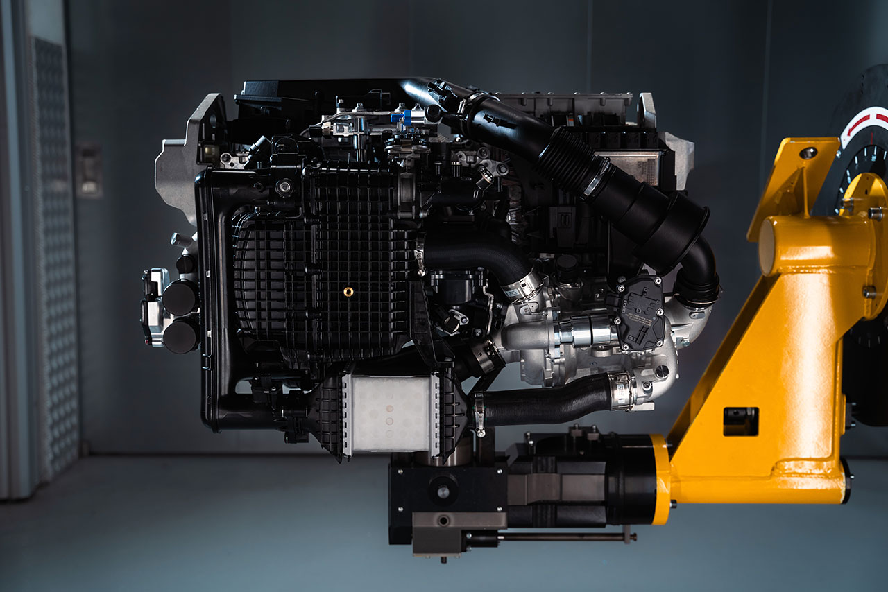 A BMW hydrogen engine is attached to a transport device.