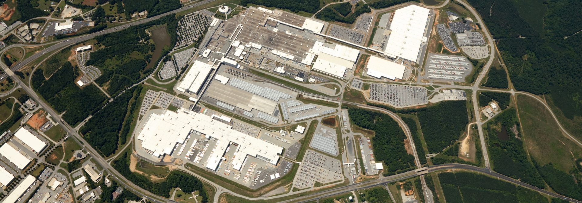 Overhead view of the plant site with interstate 85 to the left of the plant. 